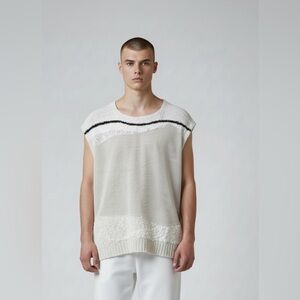 By malene birger unisex Cream and Black Textured sheer linen Knit Top NWT